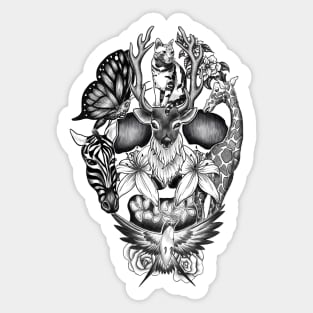 Animals and Flowers Wildlife Skull Sticker